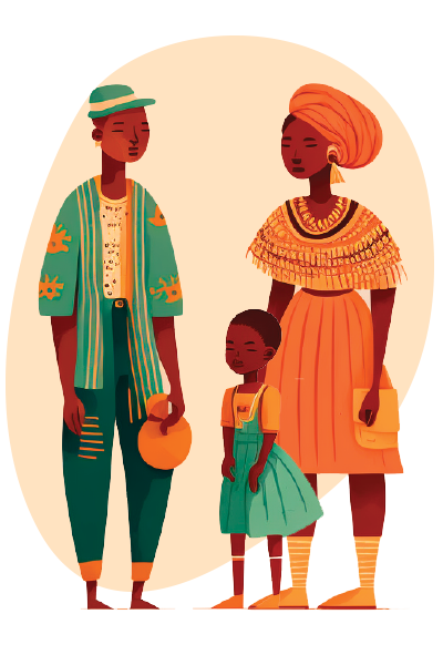 Illustrated Ghanaian family characters